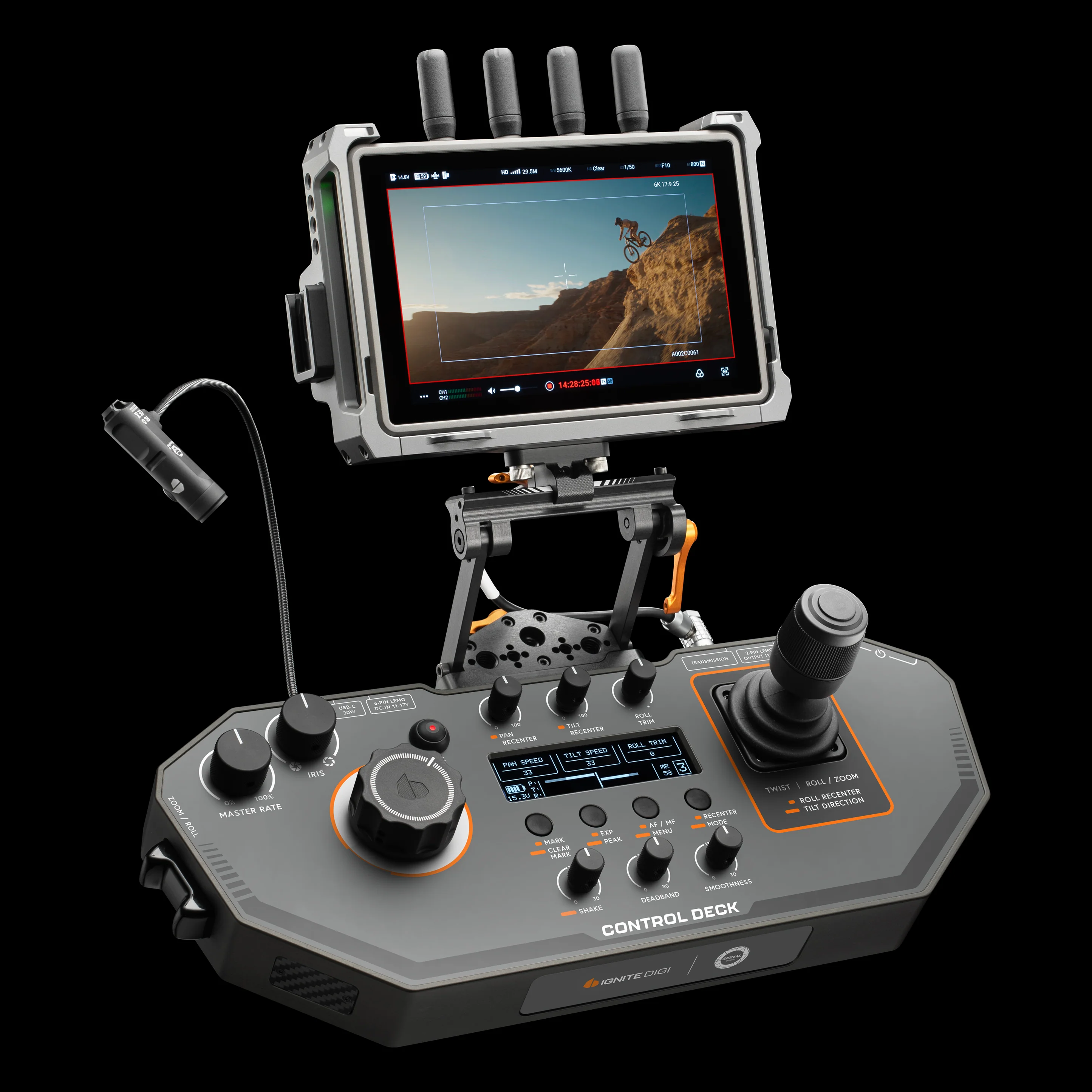 Control deck with monitor and joystick